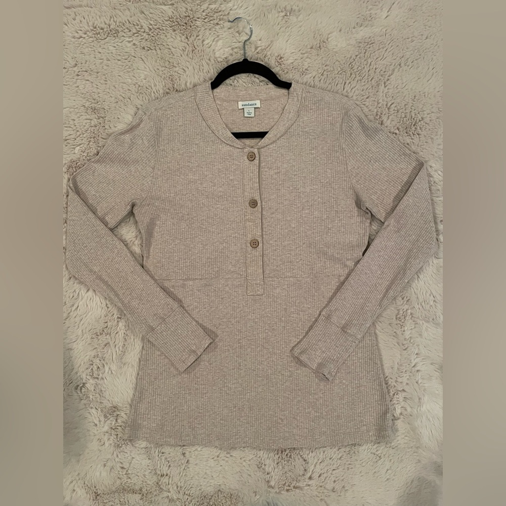 Sundance Thin Rib Buttoned Henley in Oatmeal